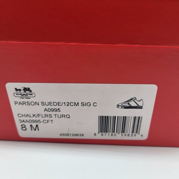 COACH Womens SZ 8 Parson Suede Lace Up Shoes Signature C Blue Cream - Picture 13 of 13